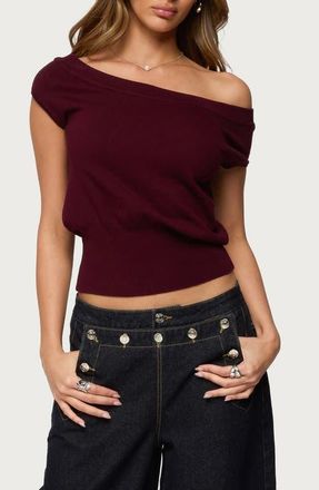 Edikted Michaela One-Shoulder Knit Top in Wine at Nordstrom, Size X-Large