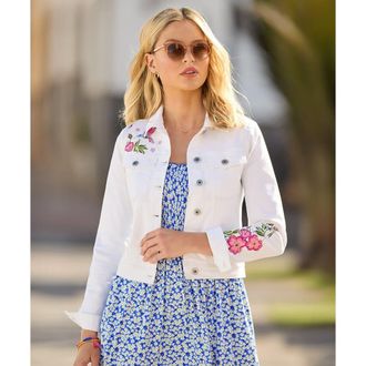 Joe Browns Embroidered Denim Jacket in Floral Embroidery at Nordstrom, Size 22