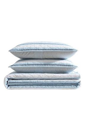 Nautica Tim Stripe Reversible Cotton Quilt Set in White/Blue Stripe at Nordstrom Rack, Size Full/queen