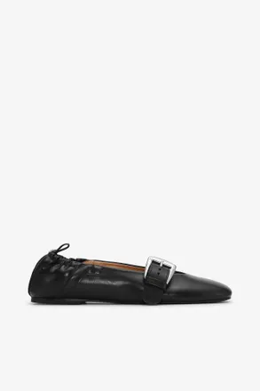 Ganni Black Buckle Strap Ballerinas in - Size 35 Oleatex&acirc;&cent;