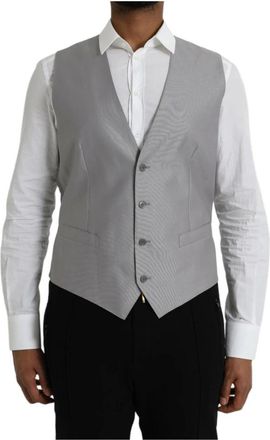 Dolce & Gabbana Grijze Wol Formele Vest - Heren - Gillet - Grijs - XL - Wol - Kostuums