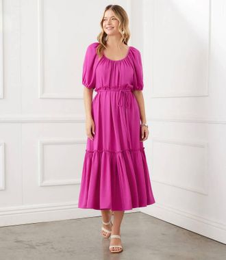Karen Kane Barbara Puff Sleeve Midi Dress In Berry
