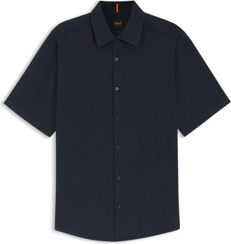 HUGO BOSS Overhemden, Heren, Blauw, L, Linnen, Short Sleeve Shirt