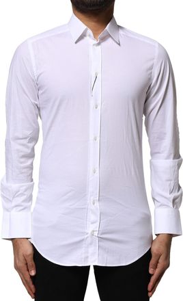 Dolce & Gabbana Mens White Cotton Gold Long Sleeves Dress Shirt Spandex