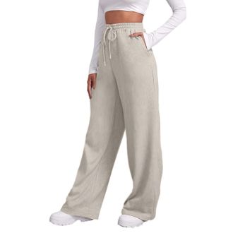 Generic OUMSHBI Jogging Bottoms for Women with Pockets Fleece Sweatpants Casual Lounge Pants Elastic Waist Drawstring Jogger Trousers Wide Straight Leg Workou
