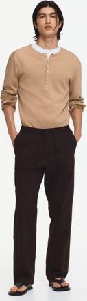 H&M Regular Fit Linen-blend Trousers in Dark Brown at Nordstrom, Size Xx-Large