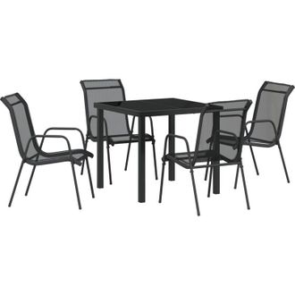 vidaXL Conjunto De Comedor De Jard&iacute;n 5 Pcs Negro Textileno Y Acero Vidaxl