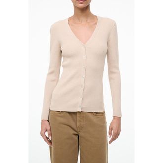 Staud Cargo Wool & Cotton Rib Cardigan in Fawn at Nordstrom, Size X-Small