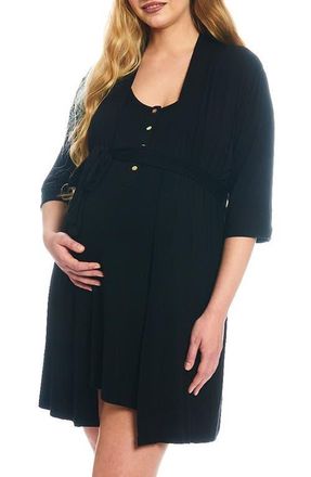 Everly Grey Elia During & After 2-Piece Maternity/Nursing Sleep Set in Black at Nordstrom, Size X-Large