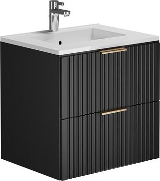 Vente-Unique Mueble de baño suspendido bajo lavabo- Negro - 60 cm - ZEVARA