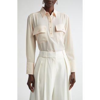 St. John Crystal Button Pintuck Crepe Button-Up Shirt in Pink Blush at Nordstrom, Size X-Large