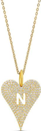 SHYMI Heart Initial Cubic Zirconia Pav&eacute; Necklace in Gold at Nordstrom