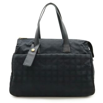 Chanel New Travel Line Black Nylon Jacquard Leather Boston Bag (Pre-Owned)
