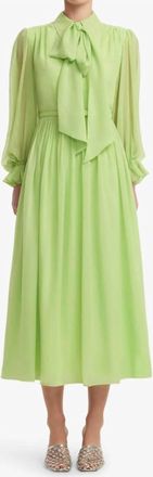 LEO LIN Cassie Tie Neck Midi Dress In Juniper Green