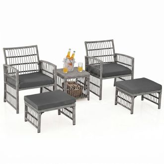 Costway Costway 5PCS Patio Wicker Sofa Set Rattan Conversation Set w/ Seat & Cushions in Grey