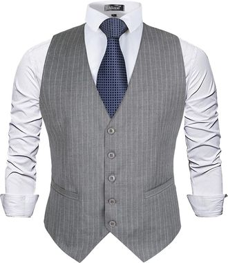 Alizeal Mens Pinstripe Business Suit Vest Formal Dress Tuxedo Waistcoat, Gray Striped-2XL