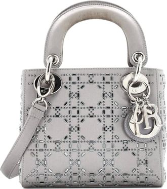 Dior Lady Dior Bag Crystal Embellished Cannage Quilt Satin Mini satchel - Grijs