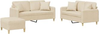 vidaXL Juego De Sof&aacute;s Con Cojines 3 Piezas Tela Crema Vidaxl