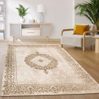 Paco Home Paco Home - Alfombra Sal&oacute;n Dormitorio Pelo Corto Vintage Oriental Dibujo Abstracto Beige Blanco 160x220 Cm