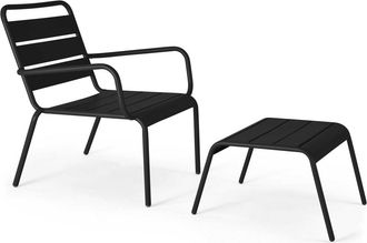 Oviala Sill&oacute;n reclinable y reposapi&eacute;s de metal negro