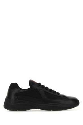 Prada Black Leather And Tech Fabric Sneakers