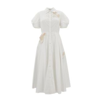 Erdem Shirt Dresses, female, White, Size: XS Appliqu&eacute; Cotton Midi Shirt Dress