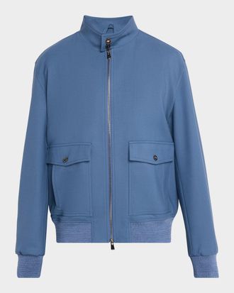 Isaia Baracuta Stretch-Wool Zip-Up Bomber Jacket