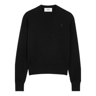 Ami Round-neck Knitwear, male, Black, Size: S Ami de Coeur Sweater