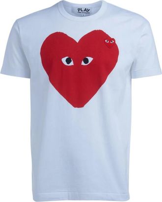 Comme Des Gar&ccedil;ons Witte T-shirt met rood hartprint - Heren - T-shirts - Wit - XL - Katoen - Tops