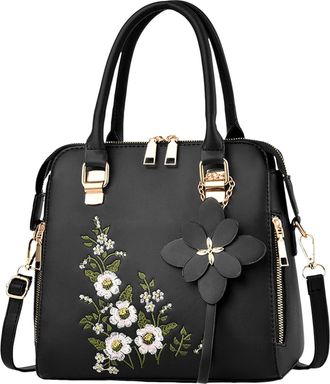 Generic Fashion Embroidered Handbag For Middle One Shoulder Crossbody Bag Vegan Side Bags for Women (Black, One Size)