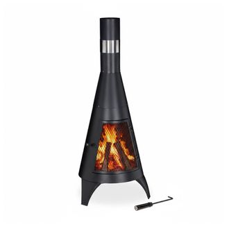 Relaxdays Brasero De Jard&iacute;n Con Rejilla, Chimenea Decorativa, Para Listones De Madera, 120 X 45 Cm, Acero, Negro - Relaxdays