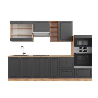 Vicco Mueble De Cocina Fame-line, Antracita Casa De Campo/roble Kraft Dorado, 280 Cm, Et Roble
