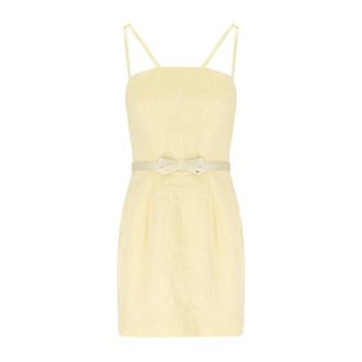 Elisabetta Franchi Short Dresses, female, Yellow, XS, Floral Jacquard Belted Dress Lemonade