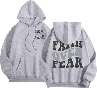 Generic Jesus Faith Over Fear Hoodies for Women Workou Christian Vintage with Hood Sweatshirts Religious Fashion Beach Graphic Casual Summer Hooded Pullover H