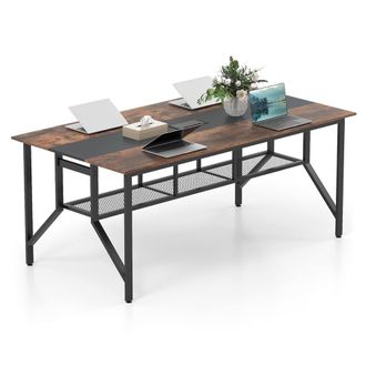 Costway Costway 180 CM Wooden Conference Table Industrial Meeting Table for 6-8 People in Black