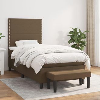 vidaXL Vidaxl - Cama Box Spring Con Colch&oacute;n Tela Marr&oacute;n Oscuro 100x200 Cm
