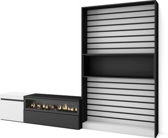 Skraut Home Skraut Home - Muebles De Sal&oacute;n Para Tv, Conjunto De Muebles Comedor, 260x186x35cm, Para Tv Hasta 65, Chimenea El&eacute;ctrica, Estilo Moderno, Blanco Y Negr