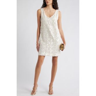Nordstrom Sequin V-Neck Shift Minidress in Ivory Sequin at Nordstrom Rack, Size Xx-Small