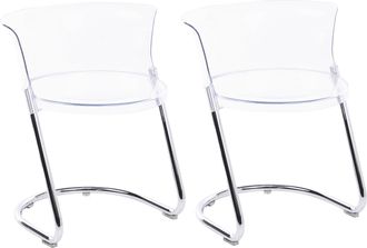 Beliani Conjunto De 2 Sillas De Comedor Modernas De Material Sint&eacute;tico Con Patas De Metal Respaldo Curvo Transparente Oshkosh