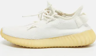 adidas White Knit Fabric Boost 350 V2 Cream Sneakers Size 40