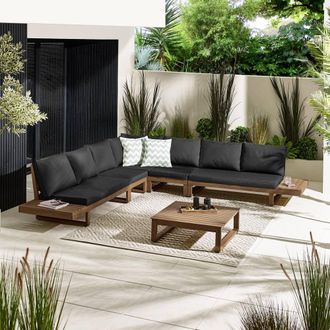 Furniturebox Brisa Solid Wood 8 Seat Outdoor Sofa Set in Walnut