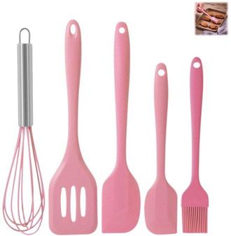 No Brand Juego De 5 Piezas De Silicona Para Hornear: Esp&aacute;tula, Batidor Y Brocha De Aceite. Accesorios De Cocina. Color Rosa. Longitud: 20-29 Cm
