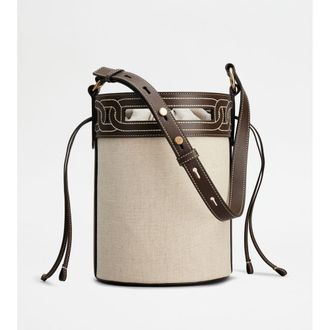Tod's Tods Kate Bucket Bag in Leather and Canvas Small
