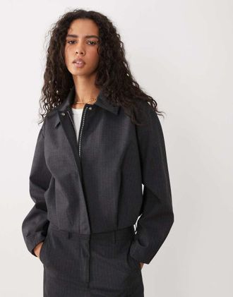 Mango Souffle giacca harrington coordinata a righe sottili antracite-Grigio