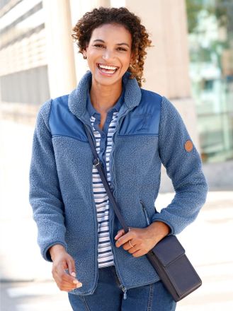 Casual Looks Langjacke CASUAL LOOKS, Damen, Gr. 44, blau (jeansblau), 100% Polyester, Besatz:100% Polyester, unifarben, Jacken Langjacke