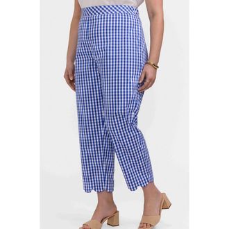 Foxcroft Elaine Scallop Hem Capri Pants in Deep Sea Blue/White at Nordstrom, Size 2X