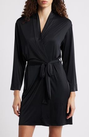 Natori Aphrodite Satin Robe in Black at Nordstrom, Size X-Large