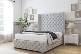 Comfort Beds Emily Plush Bed Frame - 50 Upholstered Wingback Headboard in Silver | Size: Single