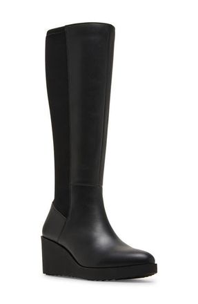 Blondo Monique Waterproof Wedge Boot in Black Leather/Stretch at Nordstrom, Size 8.5