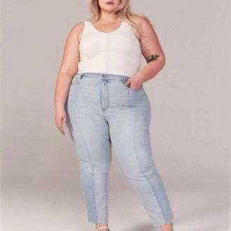 Abercrombie & Fitch Ultra High Rise Ankle Straight Jeans In Blue